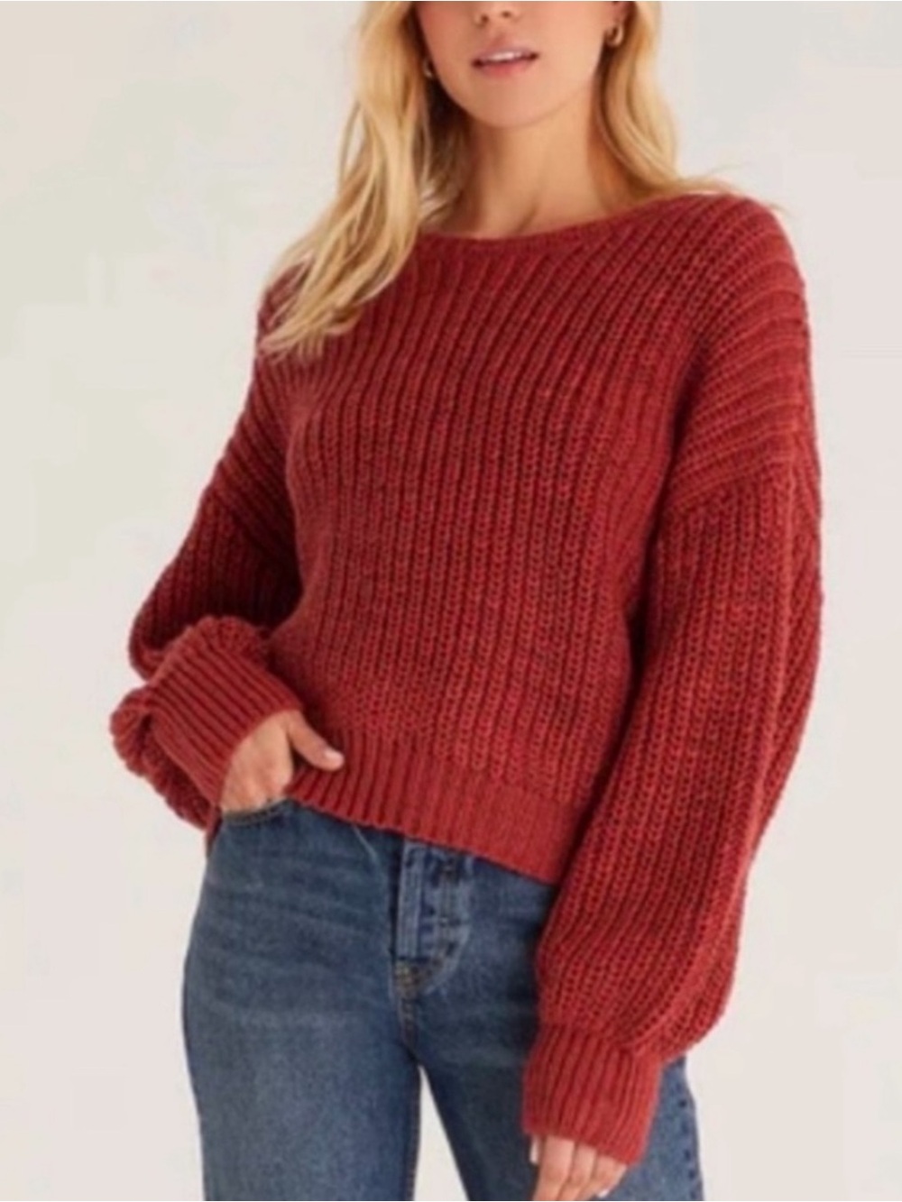 Z Supply NWT Lyndon Chunky Sweater Brick Red Relaxed Fit Pullover Crew Large L